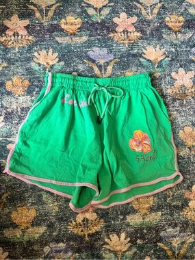 NWOT SABBI Green Women’s Lounge Shorts with Pink Trim